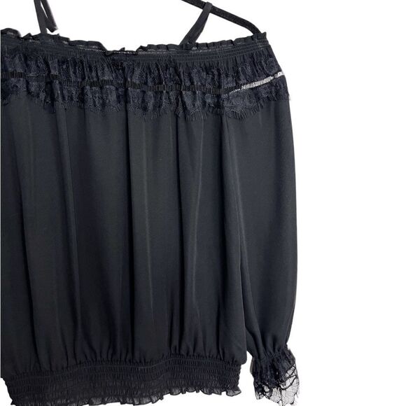 BCX Off the shoulder lace trim Long Sleeve Blouse Black Size Small - Picture 1 of 5